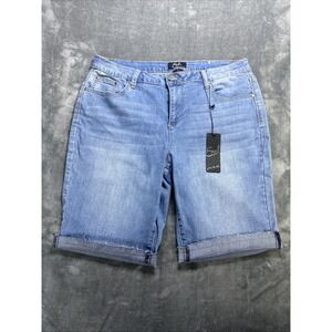 Vintage Earl Jean Shorts Womens Size 14 Whiskering Blue Ombre Denim Cutoff NEW